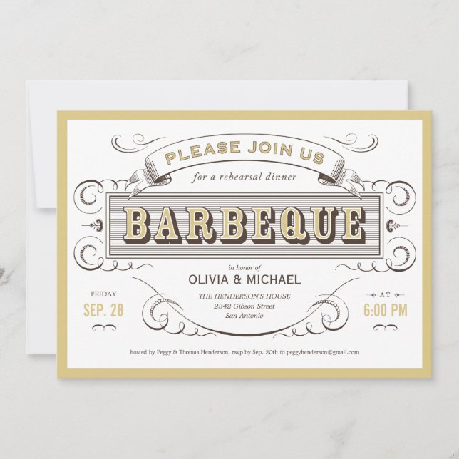 Invitaciones de la cena del ensayo del Bbq del (Anverso)