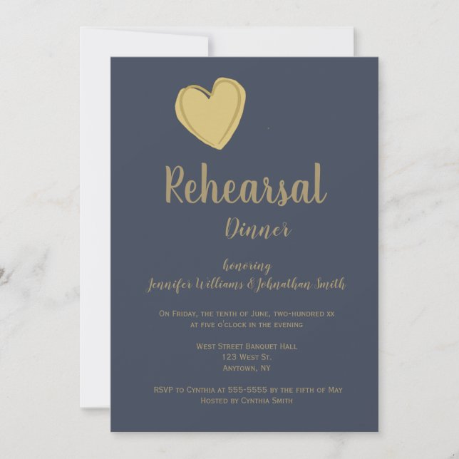 Invitaciones de la cena del ensayo del corazón del (Anverso)