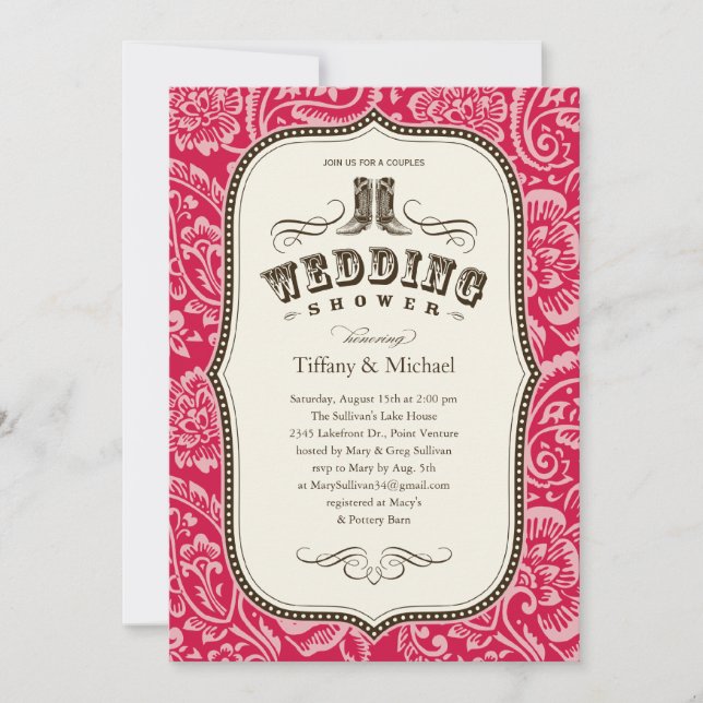 Invitaciones de la ducha de la boda del país (Anverso)