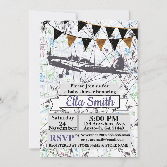 Invitaciones de la ducha de la niña del aeroplano (Anverso)