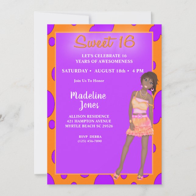 Invitaciones de la fiesta African American Sweet 1 (Anverso)