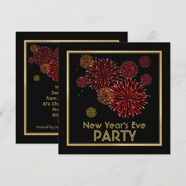 Invitaciones de la fiesta de Año Nuevo de los fueg (Anverso / Reverso)