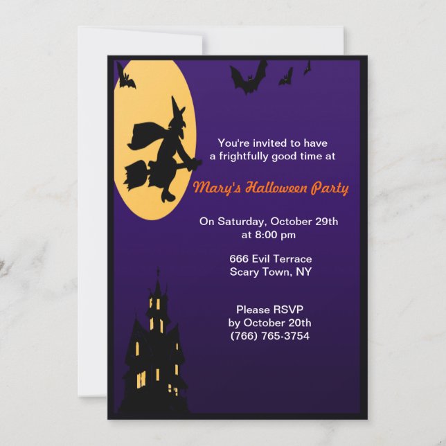 Invitaciones de la fiesta de Brujas en el Vuelo de (Anverso)