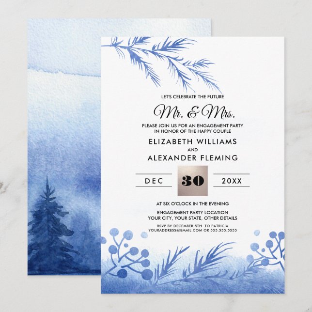 Invitaciones de la fiesta de compromiso con los bo (Anverso / Reverso)