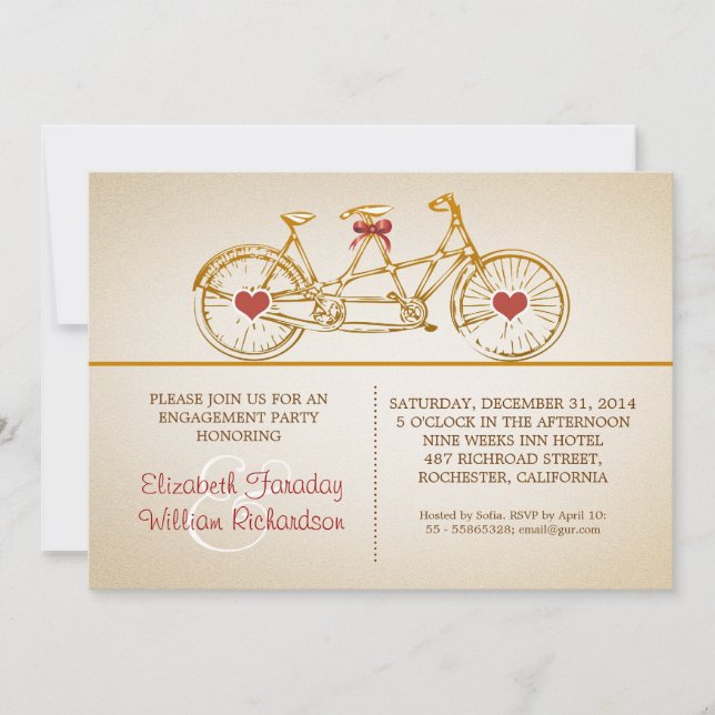 invitaciones de la fiesta de compromiso de bycicle (Anverso)