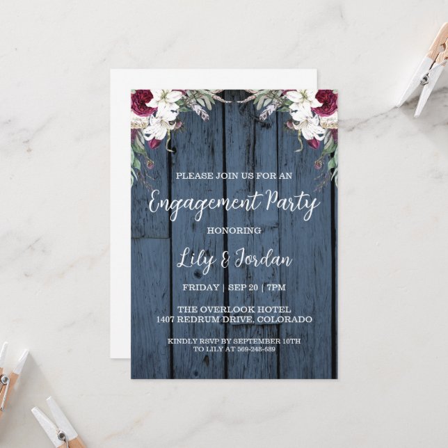 invitaciones de la fiesta de compromiso floral azu (Anverso/Reverso In Situ)