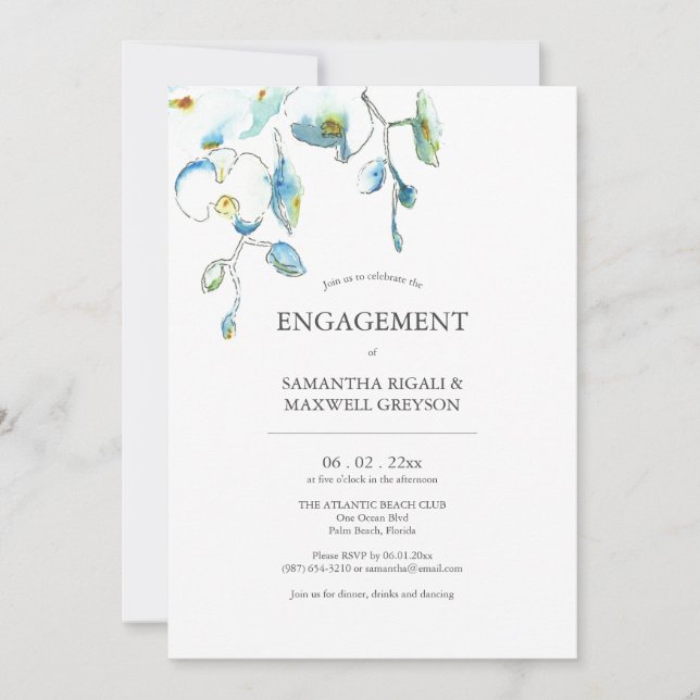 Invitaciones de la fiesta de compromiso floral de  (Anverso)
