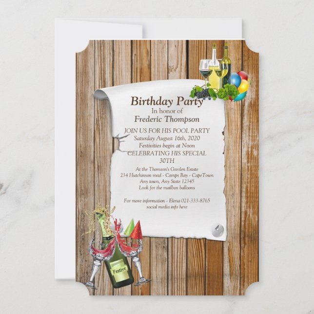 Invitaciones de la fiesta de cumpleaños (Anverso)