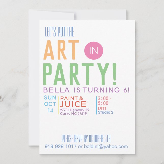 Invitaciones de la fiesta de cumpleaños (Anverso)