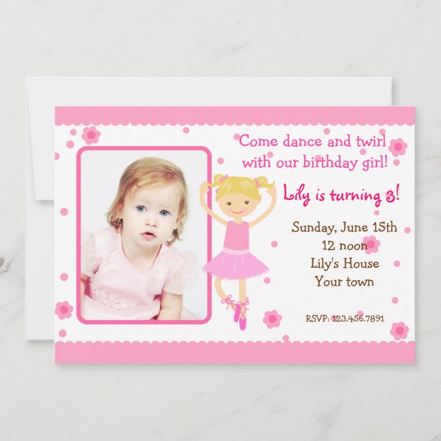 Invitaciones de la fiesta de cumpleaños de la foto (Anverso)