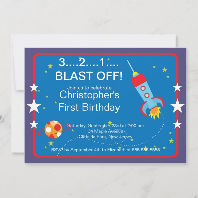 Invitaciones de la fiesta de cumpleaños de Rocket (Anverso)