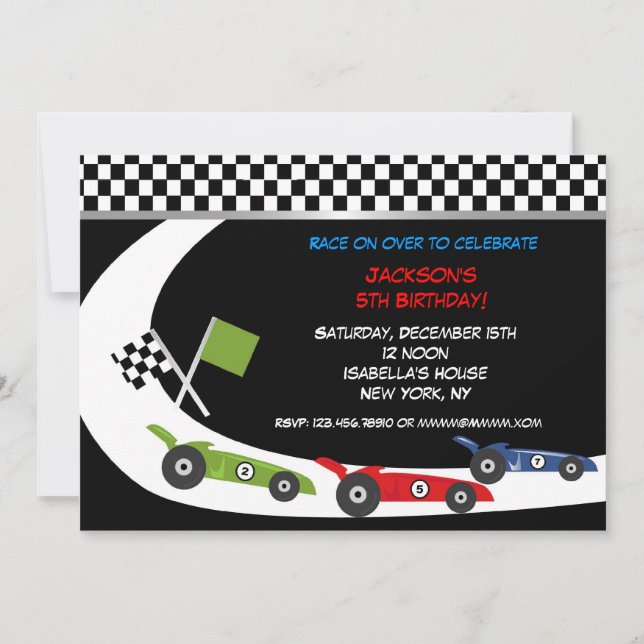 Invitaciones de la fiesta de cumpleaños del coche (Anverso)