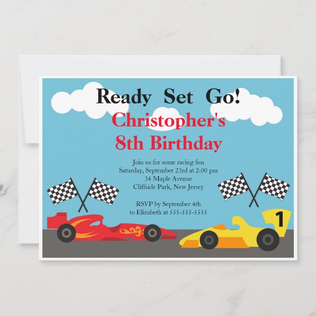 Invitaciones de la fiesta de cumpleaños del coche (Anverso)