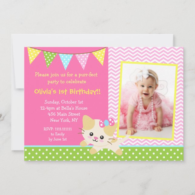 Invitaciones de la fiesta de cumpleaños del gato (Anverso)