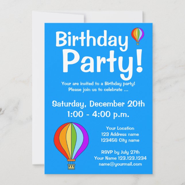 Invitaciones de la fiesta de cumpleaños del globo (Anverso)