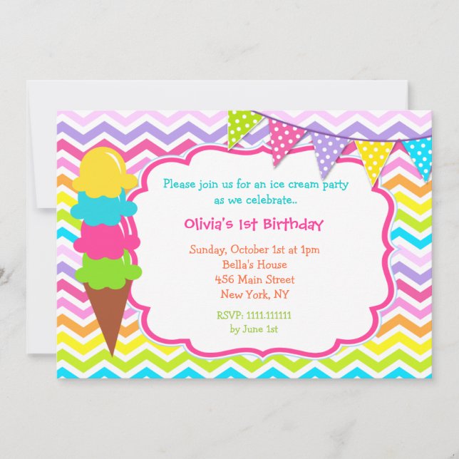 Invitaciones de la fiesta de cumpleaños del helado (Anverso)