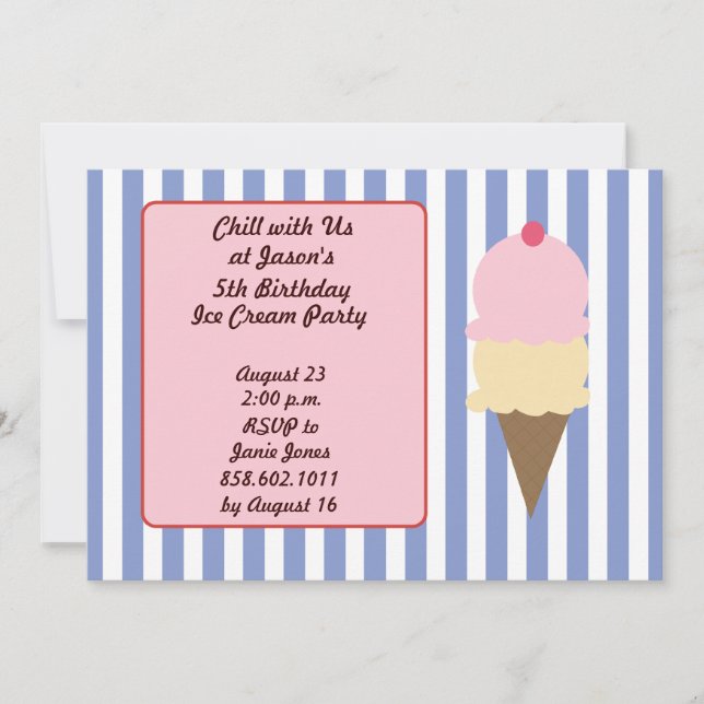 Invitaciones de la fiesta de cumpleaños del helado (Anverso)