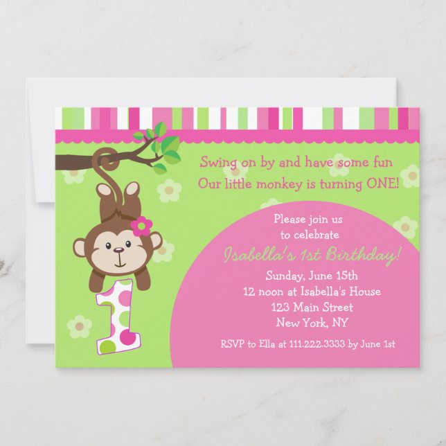 Invitaciones de la fiesta de cumpleaños del mono (Anverso)