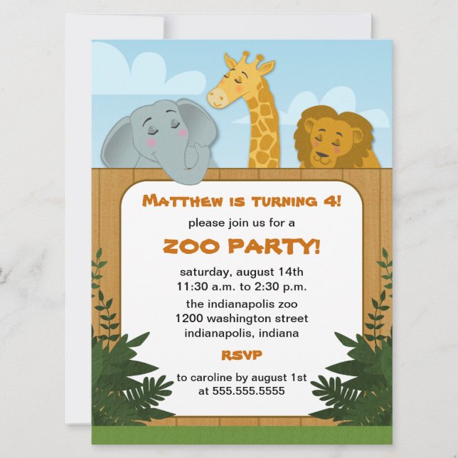 Invitaciones de la fiesta de cumpleaños del parque (Anverso)