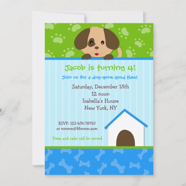 Invitaciones de la fiesta de cumpleaños del perro (Anverso)
