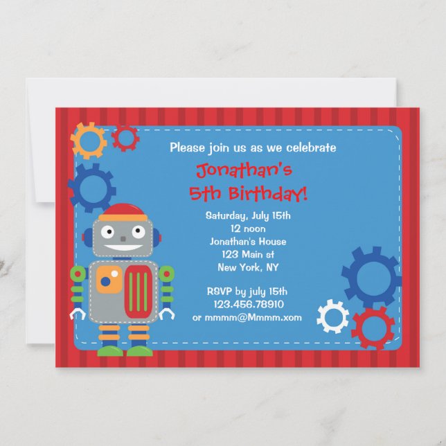 Invitaciones de la fiesta de cumpleaños del robot (Anverso)
