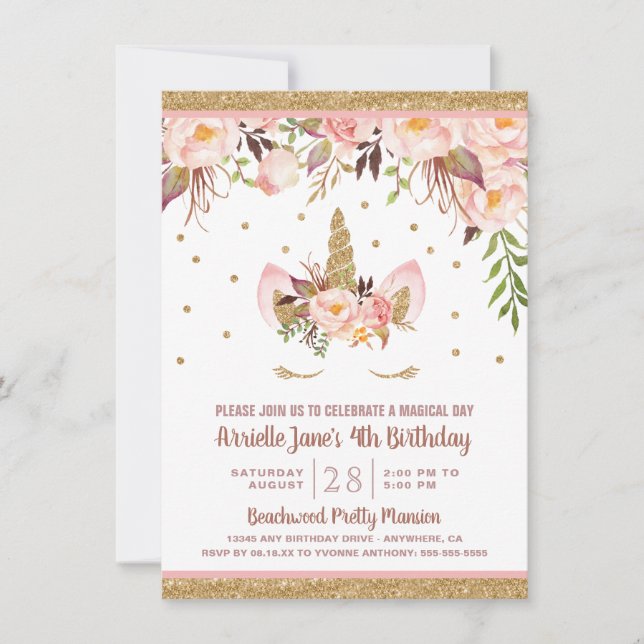 Invitaciones de la fiesta de cumpleaños del rosa y (Anverso)