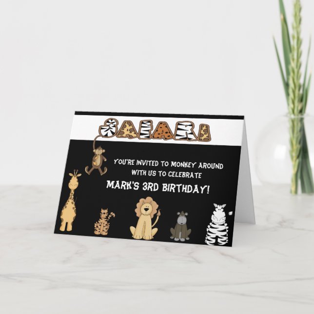 Invitaciones de la fiesta de cumpleaños del safari (Anverso)