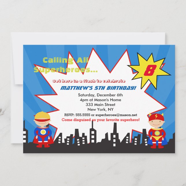 Invitaciones de la fiesta de cumpleaños del super (Anverso)