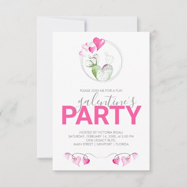 Invitaciones de la fiesta de Galentines Cactus de  (Anverso)