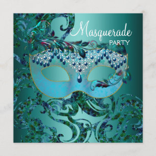 Invitaciones de la fiesta de la mascarada azul ver