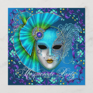 Invitaciones de la fiesta de la mascarada azul ver