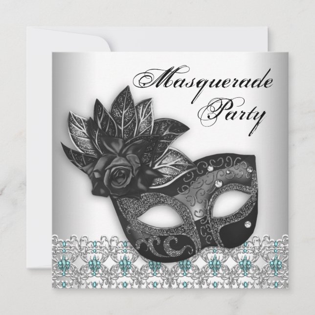 Invitaciones de la fiesta de la mascarada azul Ver (Anverso)