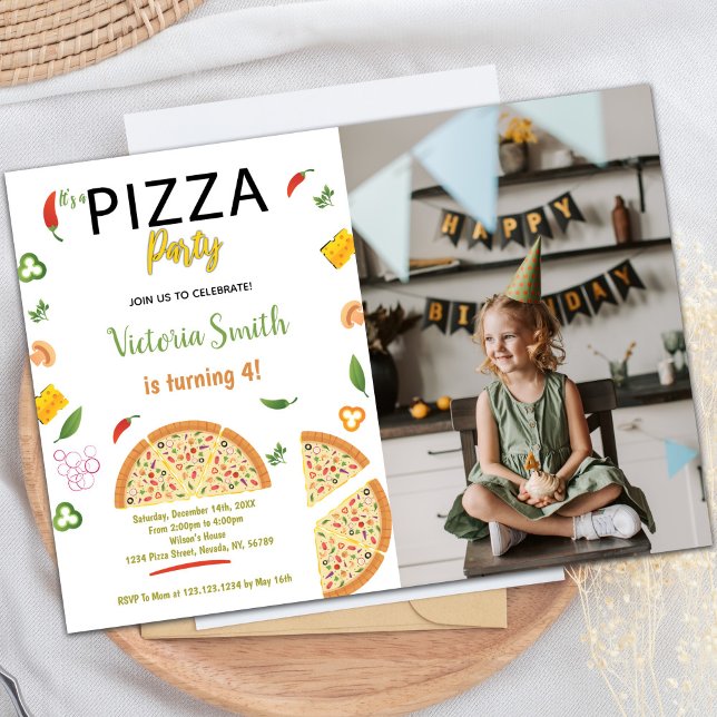 Invitaciones de la fiesta de la pizza de personali (Chili Pizza Birthday Invitations with photo)
