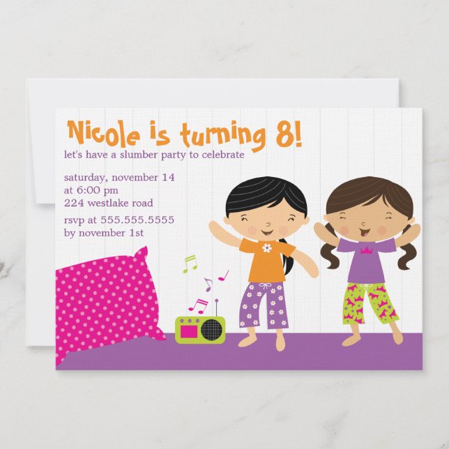 Invitaciones de la fiesta de pijamas (Anverso)