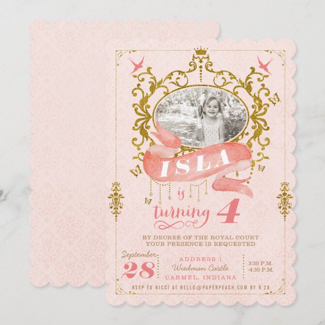 Invitaciones de la fiesta del rosa y de la (Anverso / Reverso)