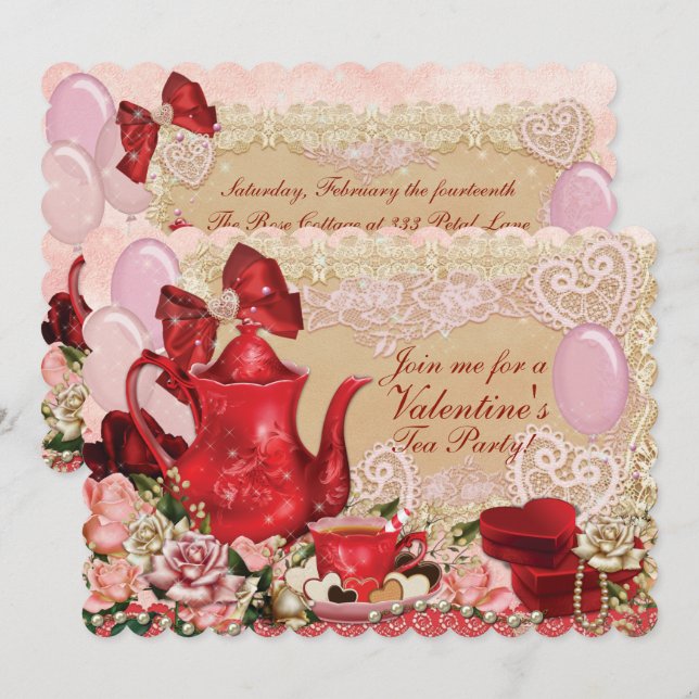 Invitaciones de la fiesta del té de la tarjeta del (Anverso / Reverso)