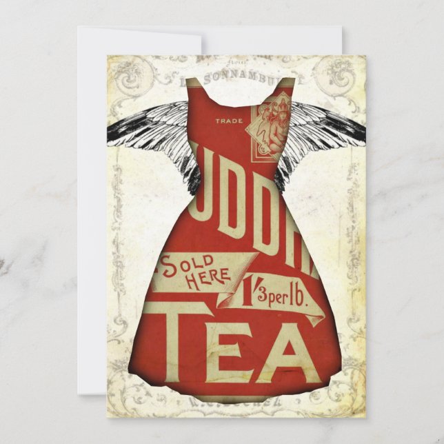 Invitaciones de la fiesta del té vestidas en rojo (Anverso)