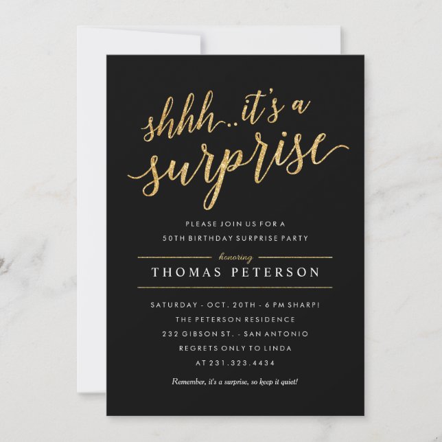 Invitaciones de la fiesta sorpresa - Purpurina de  (Anverso)