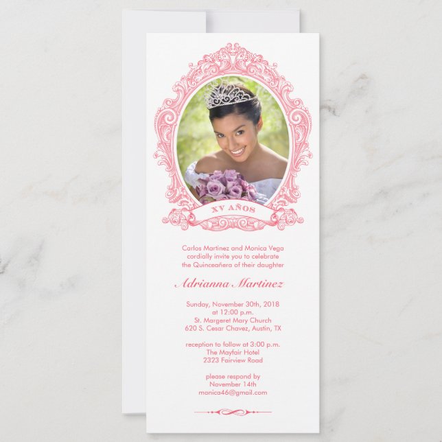 Invitaciones de la foto de Quinceanera del blanco (Anverso)