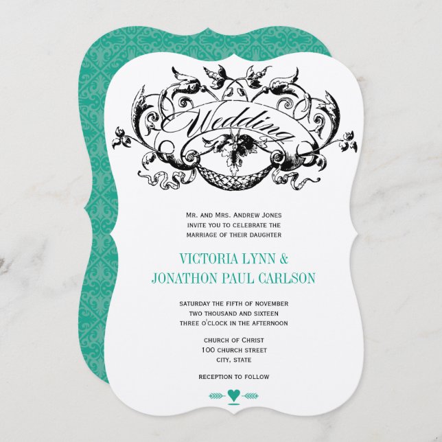 Invitaciones de la moderna boda de Esmeralda Vinta (Anverso / Reverso)