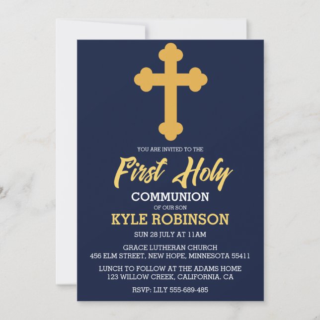 invitaciones de la primera comunión azul (Anverso)