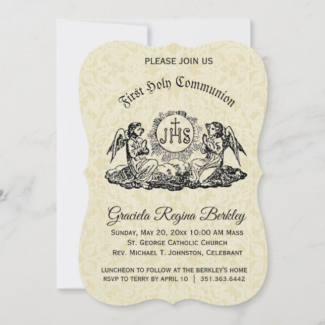 Invitaciones de la primera comunión sagrada Angel  (Anverso)