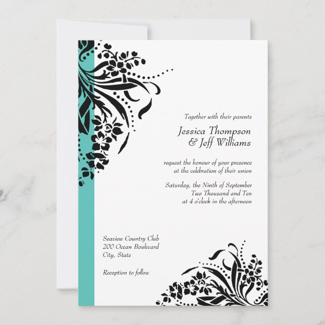 Invitaciones de la turquesa y de la boda del (Anverso)
