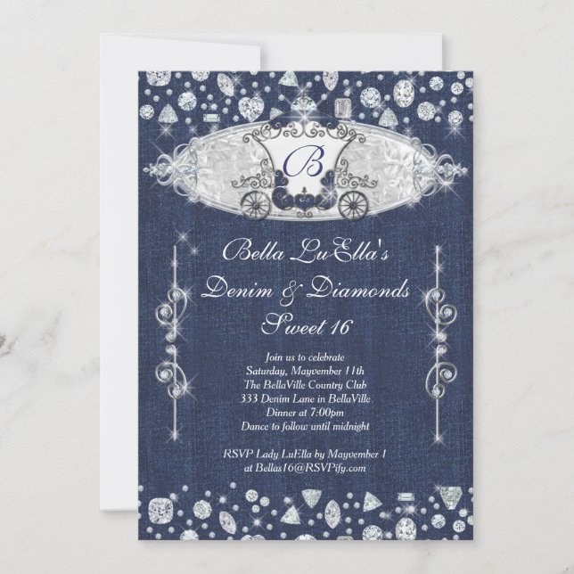 Invitaciones de las partes Denim y Diamonds (Anverso)