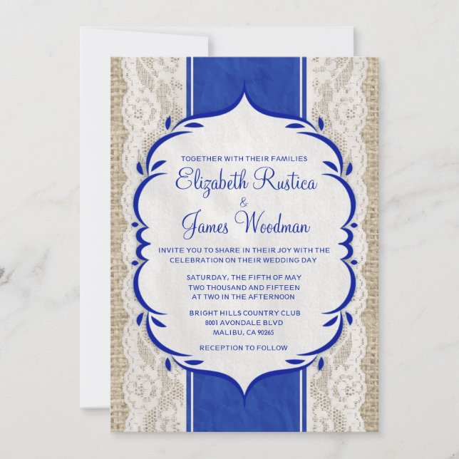 Invitaciones de lino de la boda de la arpillera (Anverso)