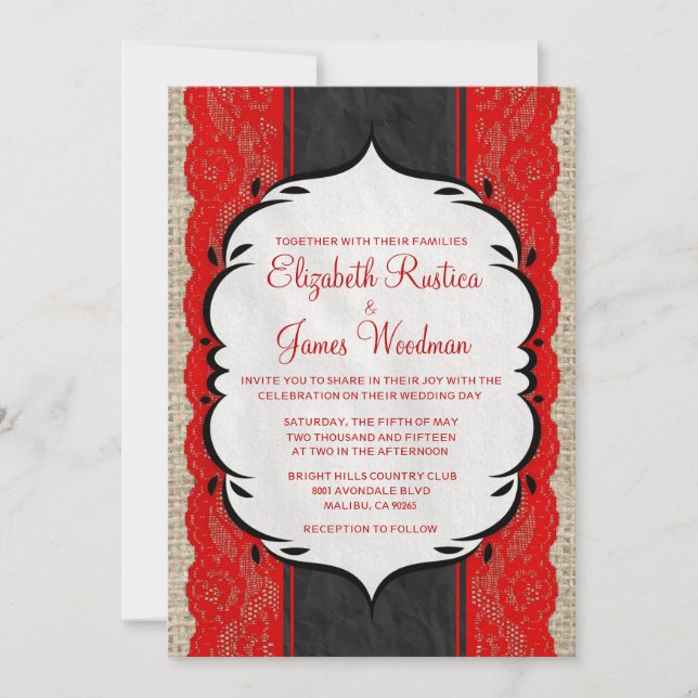 Invitaciones de lino de la boda del cordón del (Anverso)