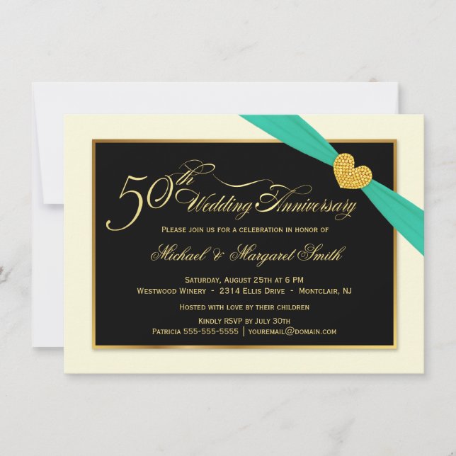 Invitaciones de Listón Acuático para Bodas de Oro  (Anverso)