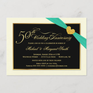 Invitaciones de Listón Acuático para Bodas de Oro 