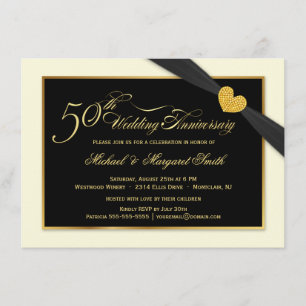 Invitaciones de Listón Negro para Bodas de Oro por