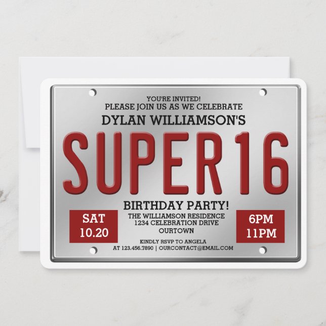 Invitaciones de los Super 16 Party de Red License  (Anverso)
